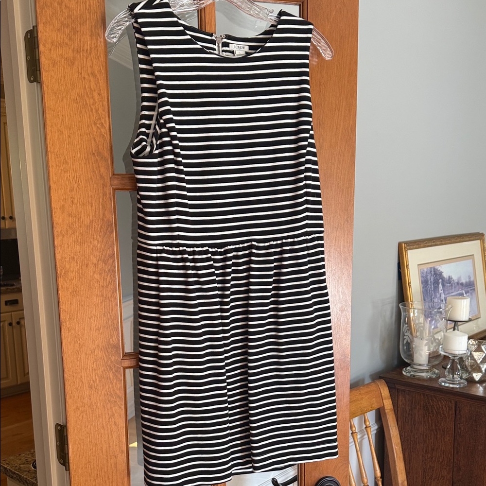 J. Crew Black and White Striped Midi Dress
